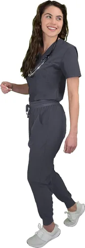 Vista 2 de Green Town Conjunto médico de enfermería GT 4FLEX con cuello en V para mujer