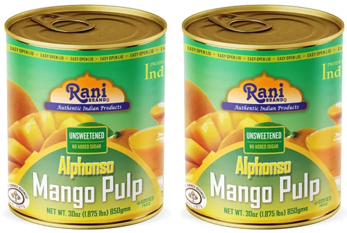 Vista 11 de Puré de pulpa de mango Rani (hace batidos de mango Lassi) Alphonso endulzado 30 onzas (1.875 libras) 29.98 oz ~ Kosher Todo natural Sin OMG