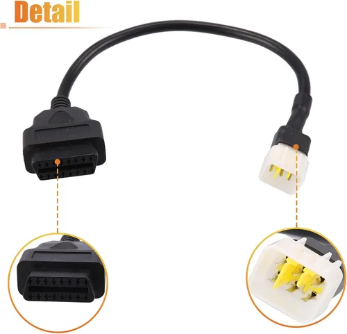 Vista 6 de X AUTOHAUX 14.4 in 1.2ft 6 Pin macho a OBDII Cable hembra Cable adaptador de diagnóstico Cable de diagnóstico de la motocicleta OBD2 escáner