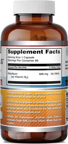 Vista 5 de Amazing Formulas - Suplemento de riboflavina (vitamina B2), 400 mg por porción, 60 cápsulas, sin OMG, sin gluten, fabricado en Estados Unidos