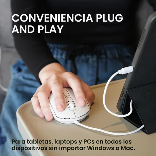Vista 4 de Perixx PERIMICE-222CW - Mouse óptico con cable USB tipo C, DPI ajustable 1200/1600/2000, clic silencioso, cable de 5.9 pies, compatible