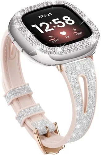 Vista 9 de Correa de reloj brillante compatible con Fitbit Versa 3/Fitbit Sense para mujer, correa ajustable de aleación de cristal con diamantes de imitación
