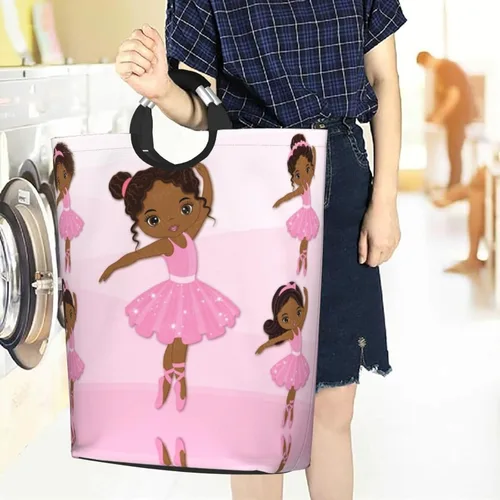 Vista 7 de Cesta de almacenamiento para ropa sucia negra afroamericana, para juguetes, organizador de ropa, para el hogar, baño, dormitorio, guardería, 52 l