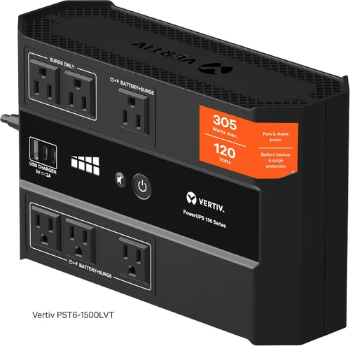 Vista 4 de Vertiv Liebert PowerUPS 100 PST6-500LVMT Batería Backup UPS 500VA USB-C+A