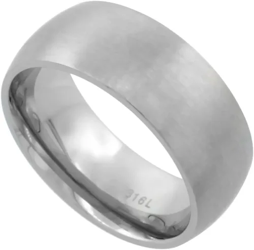 Vista 2 de Sabrina Silver Surgical Stainless Steel Domed 8mm Wedding Band Thumb Ring Comfort-Fit High Polish sizes 5-15