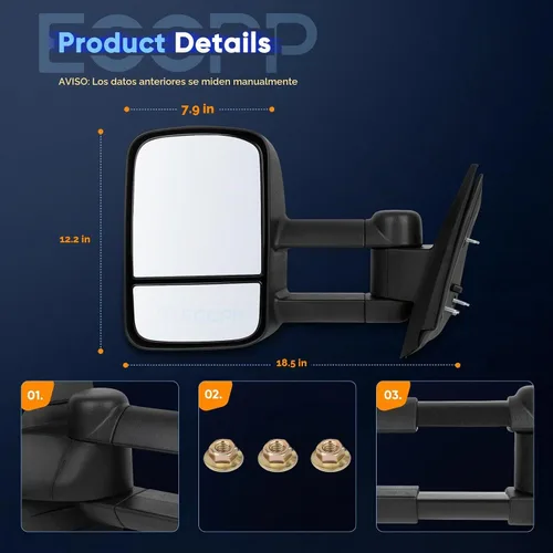 Vista 4 de ECCPP - Espejos de remolque de repuesto para Chevy Silverado 2007-2014