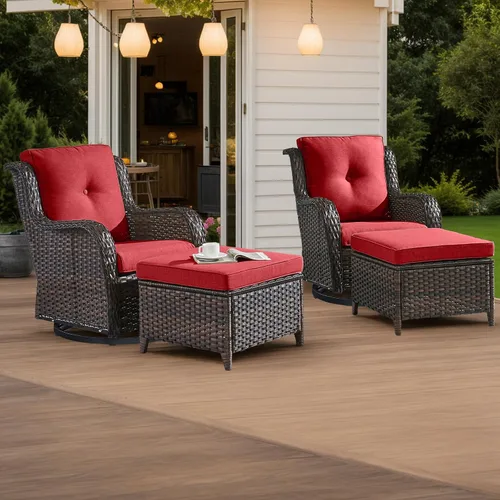 Vista 56 de HUMMUH Juego de 2 Sillas Giratorias Mecedoras de Mimbre para Patio Exterior, Juego de Muebles de Sillas Mecedoras de Ratán (Marrón, Azul) 50,000