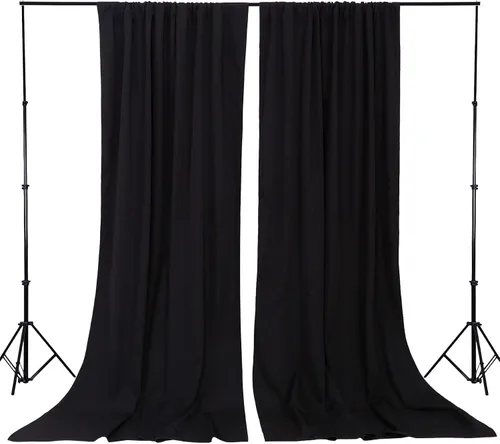Vista 5 de Cortinas de fondo de poliéster negro para cortinas, 2 paquetes de 5 x 8 pies, cortina de tela de cortina de Halloween para decoración de fiestas