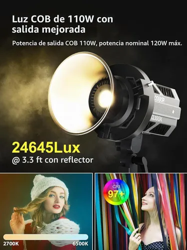 Vista 2 de Luz de video, Colbor CL100X 110W Luz de video bicolor 2700K-6500K CRI97+COB Aluminio continuo con montaje Bowens APP Control 10 Efecto de luz