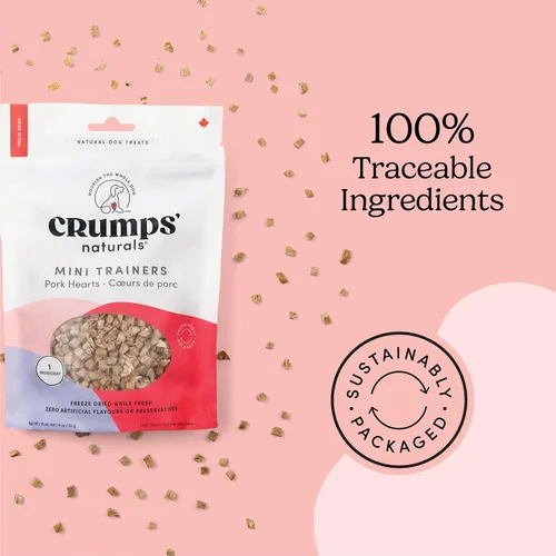 Vista 10 de CRUMPS NATURALS Mini Trainers - Corazones de cerdo liofilizados, 1.9 onzas, golosinas para perros
