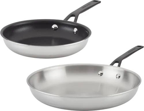 Vista 15 de KitchenAid Sartén para saltear de inducción de acero inoxidable revestido de 5 capas con tapa, 5 cuartos de galón, acero inoxidable pulido