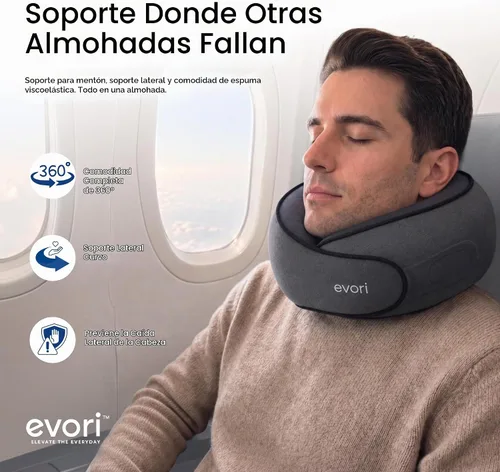 Vista 2 de evori Memory Foam Travel Neck Pillow, 360° Support for Airplane & Car