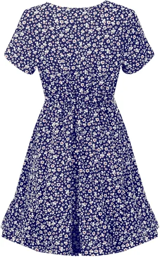 Vista 3 de CAIfnv Zincoty Womens Sexy Floral Print Flowy Swing Mini Dresses V Neck Short Sleeve Ruffles Bodycon A Line Club Prom Dress