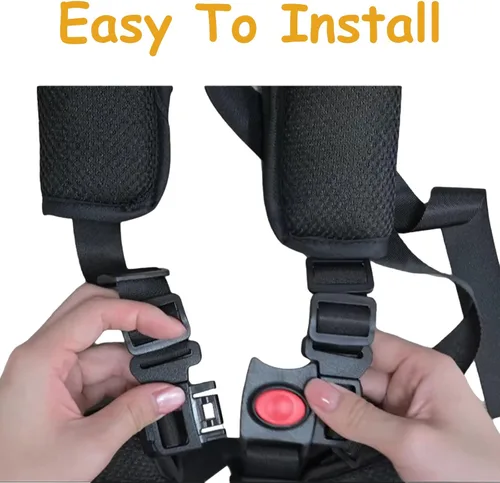 Vista 4 de 5 Point Harness Seat Belt for High Chair,Universal Seatbelt Crotch Cushion Shoulder Pads negro-1 pieza