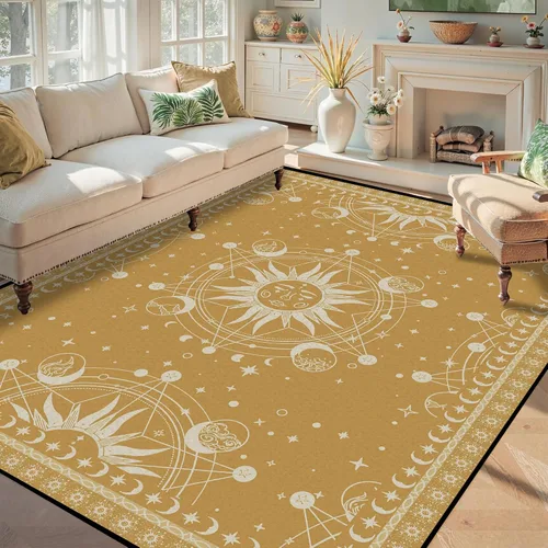 Vista 6 de alfombra de Sol y Luna Boho Celestial para dormitorio, sala de estar, alfombra bohemia oculta, media luna, solar, estrellas, galaxia, alfombra de 5