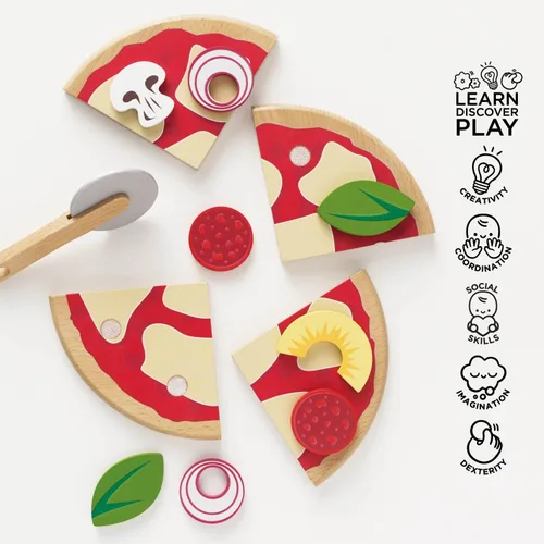 Vista 3 de Le Toy Van - Comida de madera para niños Pizza de panadería de madera para pretender comida de juguete Accesorios de cocina de juguete