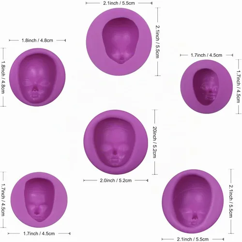 Vista 2 de Moldes de silicona para fondant, 6 paquetes de moldes de silicona de chocolate para cara de bebé, arcilla polimérica, muñeca, cara de elfo