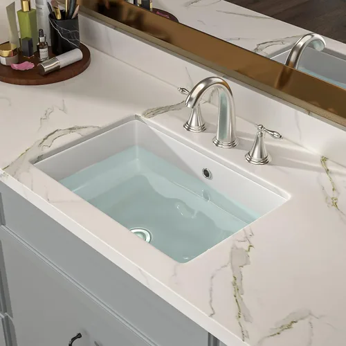 Vista 4 de Lordear Fregadero de baño de 18 x 12 pulgadas para empotrar bajo encimera, fregaderos de tocador rectangulares de cerámica de porcelana blanca pura