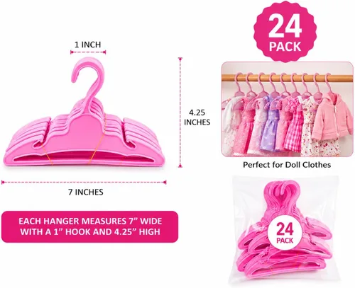 Vista 2 de 24 perchas de ropa para muñecas rosadas, se adapta a muñecas de 18 pulgadas de moda, perchas de ropa de muñecas de 18 pulgadas