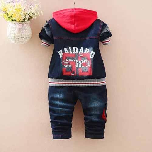 Vista 2 de Yao 1T-5T - Ropa de niño pequeño, conjuntos de ropa de otoño para bebé, 3 piezas, chaleco de mezclilla, sudaderas con capucha de algodón, jeans
