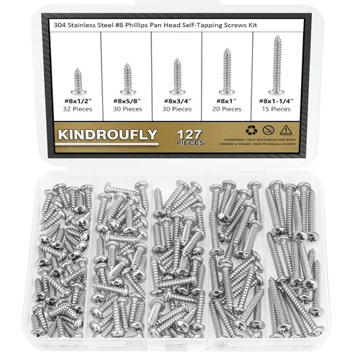 Vista 11 de 212 Piezas #4 x 3/8" 1/2" 5/8" 3/4" 1" Tornillos autorroscantes de cabeza avellanada Phillips, Juego de surtido de tornillos para madera, acero