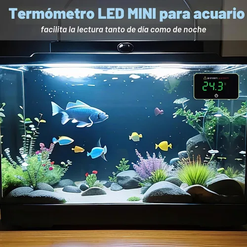 Vista 6 de Termómetro digital para acuario con pantalla táctil LED, termómetro adhesivo para tanque de peces Betta Tanks, alarma de temperatura HI/LO, sensor
