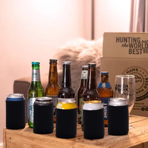 Vista 5 de Enfriadores de latas de cerveza negras de neopreno, plegables aislantes, a granel, paquete de 12 unidades, 25 paquetes (50, negro)