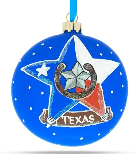 Vista 7 de I Love Houston, Texas, USA Bola de cristal Adorno de Navidad de 4 pulgadas Hand Painted in Ukraine, German Glass, Italian Paints, Hanging Ribbon