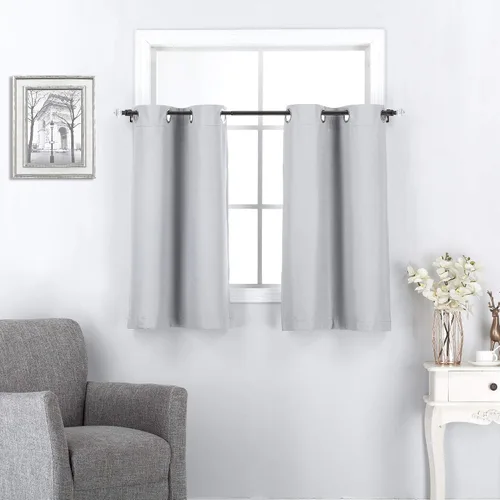 Vista 14 de Rooney Cortinas cortas negras para ventana, cortinas opacas con aislamiento con ojales, para cocina, sótano, oficina, 2 piezas, 30 x 36 pulgadas por