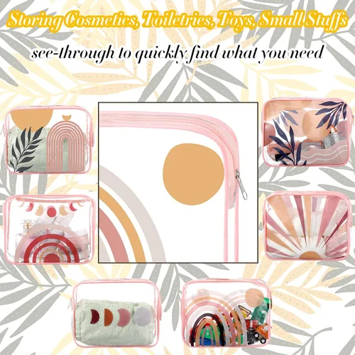 Vista 4 de 6 bolsas de maquillaje para mujeres, regalos para mujeres preparatorias bohemias con cara sonriente, flamenco, bolsas de maquillaje transparentes