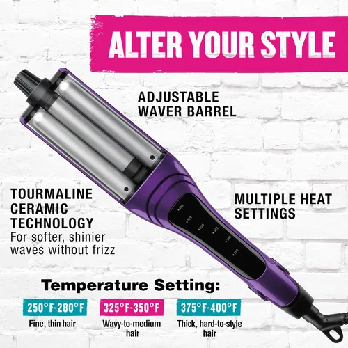 Vista 6 de Rizador para ondas profundas Bed Head BH336 C, una ola ajustable, Púrpura (Purple Housing)