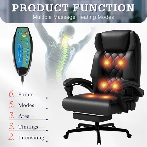 Vista 4 de Furmax Silla de oficina de masaje con reposapiés, 6 puntos de vibración, 400 libras, silla de oficina grande y alta para personas pesadas, silla
