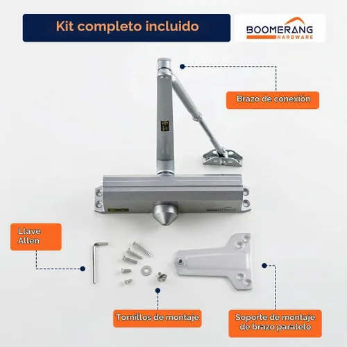 Vista 2 de Boomerang D4016 - Cierrapuertas comercial de diseño medio/resistente, múltiples opciones de montaje, cierrapuertas para zonas de alto tráfico, ADA