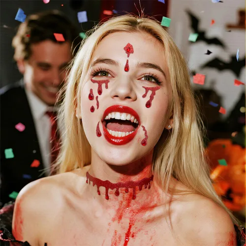 Vista 6 de Calcomanías para la cara de vampiro, 3 unidades, disfraz de vampiro para mujer, joyas para la cara, accesorios de vampiro, calcomanías de cara