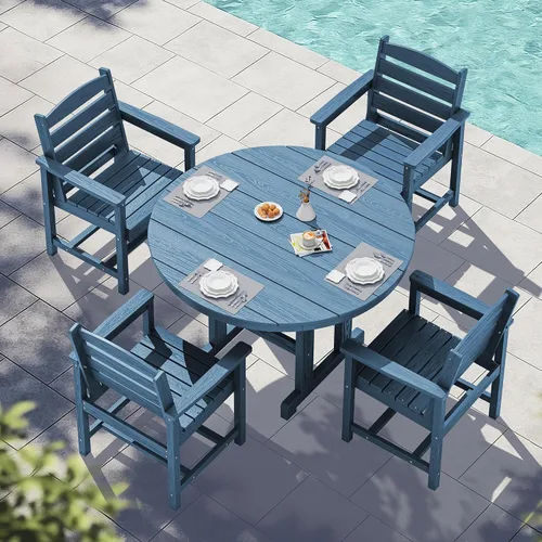 Vista 47 de SERWALL Juego de sillas de comedor Adirondack para exterior, conjunto de 2, sillas de patio de HDPE resistentes a todo clima, color negro