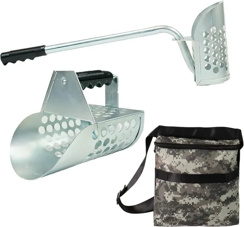 Vista 9 de Cucharas galvanizadas de mango largo y pala grande resistente para detección de metales de agua, descascarillado, caza en roca y más