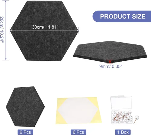 Vista 2 de PATIKIL Tablón de anuncios de fieltro, 12 x 10 pulgadas, paquete de 6 azulejos de fieltro hexagonales autoadhesivos para paneles de pared a prueba