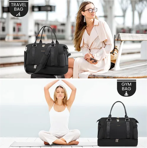 Vista 2 de Bolsa de gimnasio para mujer LOVEVOOK Travel Duffel Bag con puerto de carga USB, Negro
