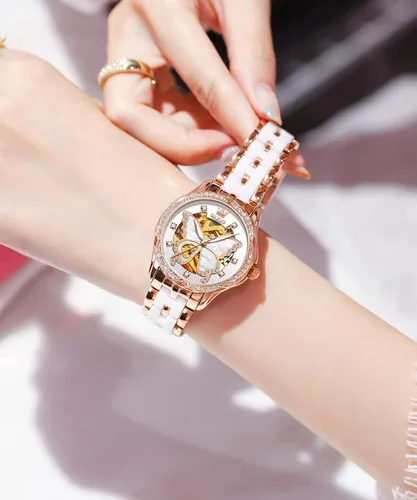 Vista 6 de OLEVS Watch Women,Automatic Watches for Women with Two Tone Stainless Steel Ceramic Bracelet, Elegent Rose Gold Women's Watches,Diamond Dress