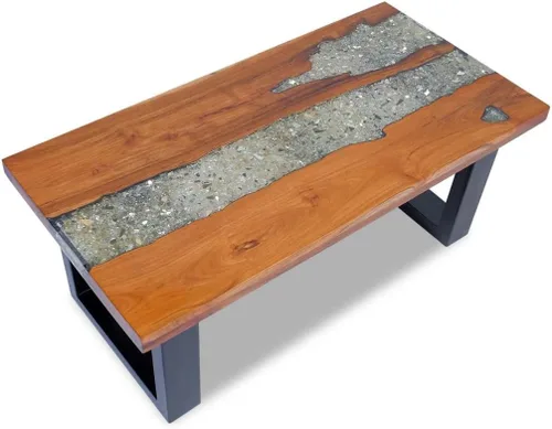Vista 3 de Festnight Mesa auxiliar rectangular de madera de teca de resina hecha a mano para sala de estar, decoración del hogar, muebles, 39.4 x 19.7 x 15.7