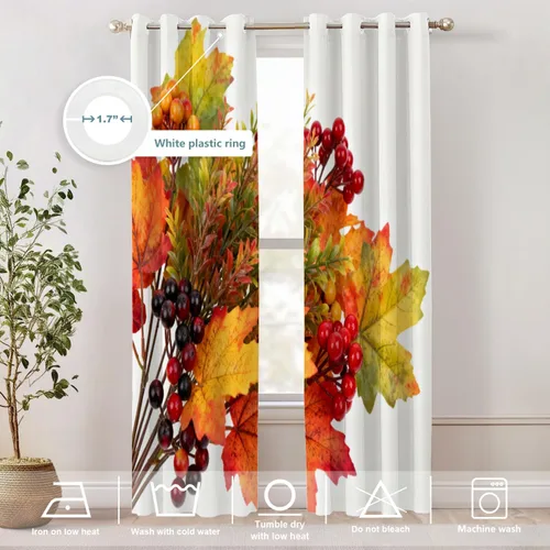 Vista 286 de Shrahala Orange Autumn Autumn Blackout Curtain Tiers, Fall Kitchen Valance Light Blocking Tier Drapes with Rod Pocket, 2 Pack 26 X 24 in