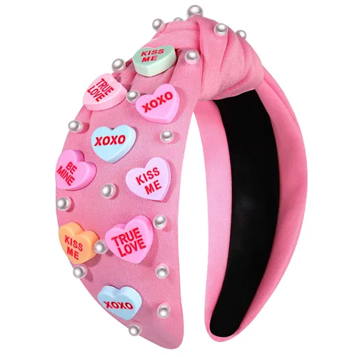 Vista 12 de mokkia Diademas de corazón para el día de San Valentín para mujer, accesorios para el día de San Valentín, diadema anudada con corazón con cuentas