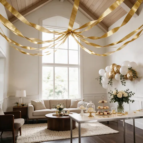 Vista 2 de Serpentinas de papel crepé dorado para fiestas, 6 rollos, 1.77 pulgadas x Oro/6 rollos