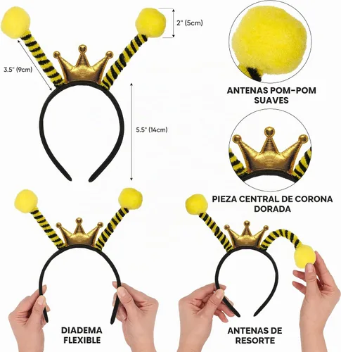 Vista 3 de Funcredible Juego de disfraz de abejorro – Alas de abeja para adultos, diadema de antena y gafas novedosas para cosplay, festivales y Halloween