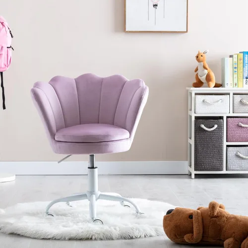 Vista 16 de Silla de escritorio de terciopelo para niños, bonita silla de computadora moderna tapizada, con brazo giratorio, silla de tocador ajustable
