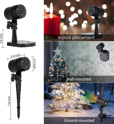 Vista 3 de Proyector de Navidad, luces láser para exteriores, luz de proyección estrellada roja y verde, 3 modos de funcionamiento, impermeable, enchufe, luces