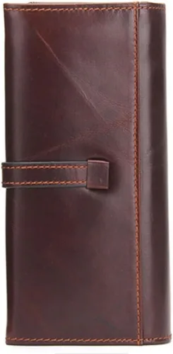 Vista 2 de Cartera larga de cuero plegable estilo vintage para hombres, Marrón