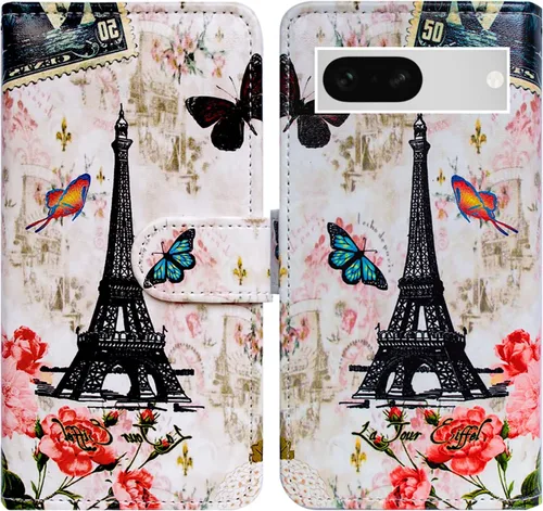 Vista 18 de Bcov Funda para Pixel 7a, diseño de pájaro negro de cuero verde con tapa para teléfono con ranura para tarjetas, soporte para Google Pixel 7a