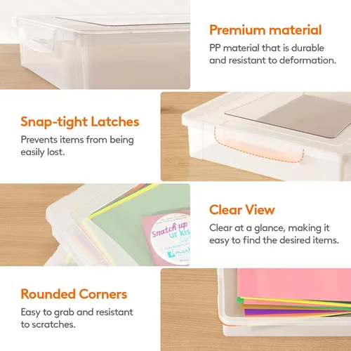 Vista 4 de Lifewit Paquete de 4 cajas de almacenamiento multiusos de plástico con tapas de cierre, almacenamiento de papel transparente A4, estuche rígido