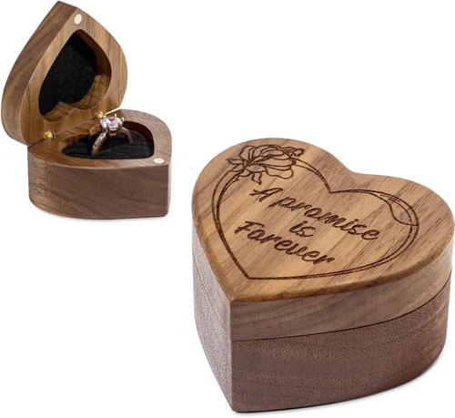 Vista 12 de Caja de Anillo de Propuesta de Compromiso Delgada de Madera en Forma de Corazón Caja Portador Soporte de Anillos para Ceremonia de Boda, Día de Una